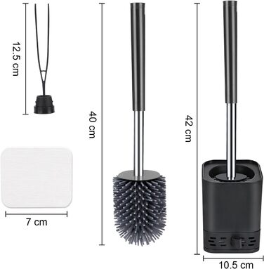 Силіконова щітка для унітазу Glowbal з контейнером, швидковисихаюча, для ванної кімнати, настінний монтаж/стоячи, білий/сірий (чорний - набір 2 шт.)
