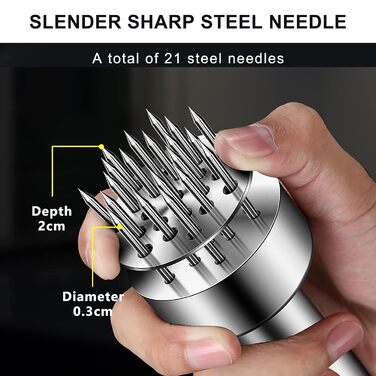 Fleischklopfer з нержавіючої сталі, молоток для м'яса, кухонний інструмент для приготування стейків, шніцелів, курки, риби та яловичини (20 см), сріблястий