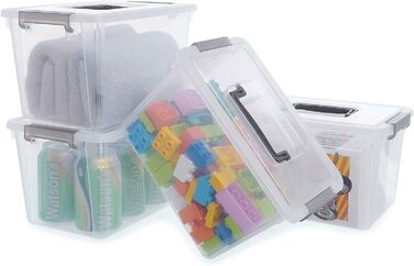 Citylife 6-Piece Storage Box Set, 5L, with Lid and Closure Clips, Handle, Stackable, Transparent Box, for Living Room, Bedroom, Garage, 21.4 * 14.5 * 15.5cm (5L/4-piece)
