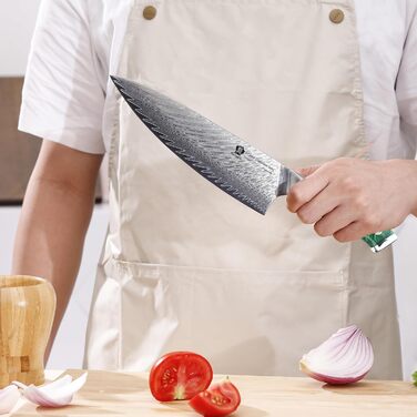 Японський ніж WILDMOK Santoku 20см з дамаської сталі, VG10, ручка з зеленого пластику