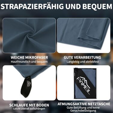 Набір рушників з мікрофібри Pameil (3 шт.): великий (160x80 см) + 2 маленькі (80x40 см), швидковисихаючі, для подорожей, фітнесу, сауни, блакитні