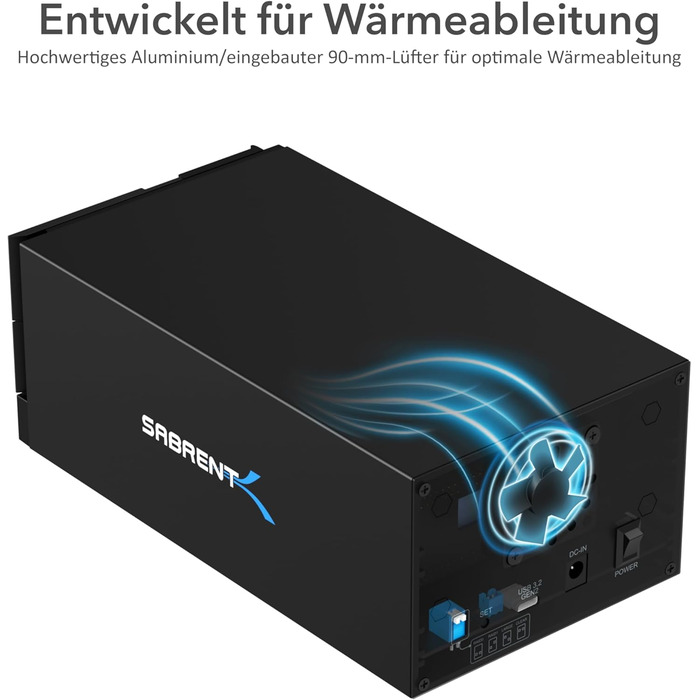 SABRENT Док-станція для жорстких дисків 2 відсіки USB A/C з RAID, SATA SSD/HDD, 2.5/3.5 дюймів, 5Gbps, підтримка 10TB
