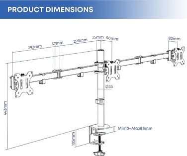 Підставка для монітора PUTORSEN на 3 монітори - сумісна з LCD/LED телевізорами 13'-27' (33-68см), вантажопідйомність 7 кг на монітор, регулювання на 180°, поворот 360°, регулювання висоти, білий колір