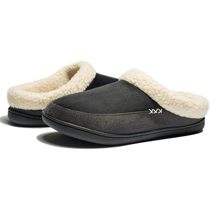 Чоловічі домашні тапочки NewDenBer з піною Memory Foam, теплі, зручні, м'які, з плюшевою підкладкою, зимові, з антиковзною гумовою підошвою (39/40 EU, 23, чорний/сірий)