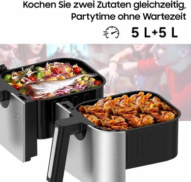 Фритюрниця повітряна подвійна 12л з подвійними камерами, LED-дисплеєм, 10 програмами, функцією сушіння та Dual Cook, 2600W