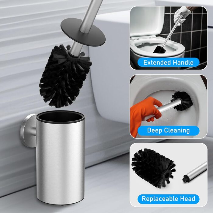 Набір для чищення унітазу з нержавіючої сталі 304, комплект з 2 насадками (круглі, срібні)