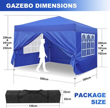 Gazebo, Leadyeah Pop-Up Pavilion with Sides, Foldable Camping Pavilion 2.5 x 2.5, Heavy-Duty Pavilion Tent, Completely Waterproof, 50+ UV Protection for Camping, Party - Beige (3x3m Blue)