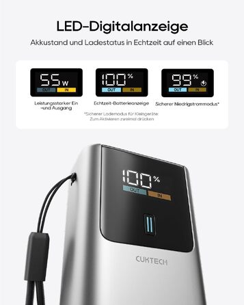 Повербанк CUKTECH 10 Mini 45W 10000mAh з LED-дисплеєм, портативний зовнішній акумулятор USB-C для iPhone 16 15 14 13 12, Samsung S23, iPad
