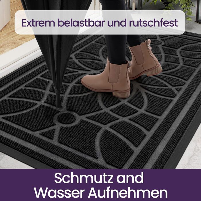 Килимок для дому та вулиці DEXI, 90 x 150 см, чорний, антиковзаючі, миється, для входу, балкону, тераси