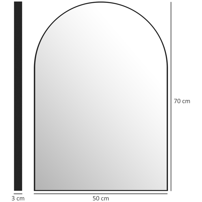 HOMCOM Curved Bathroom Mirror, 50 x 70 cm, Aluminum Frame Mirror, Decorative Mirror for Bathroom, Kitchen, Black