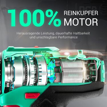 Акумуляторний ударний дриль-шуруповерт DCA 20V, 40 Нм, 13 мм, 22500 уд./хв, 18+1+1, комплект з 14 біт для бетону, металу, дерева