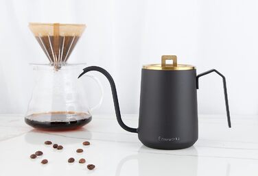 Easyworkz Swan Neck Pouring Kettle 600ml Stainless Steel Hand Drip Coffee Pot with Long Narrow Spout, Brushed Gold Black
