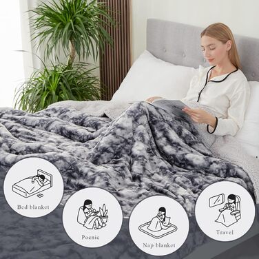 CHOSHOME Плед м'який, теплий, фланелевий, з мікрофібри, з ефектом шерпи, 150x200 см, двосторонній, для дому, подарунок на Різдво (темно-сірий)