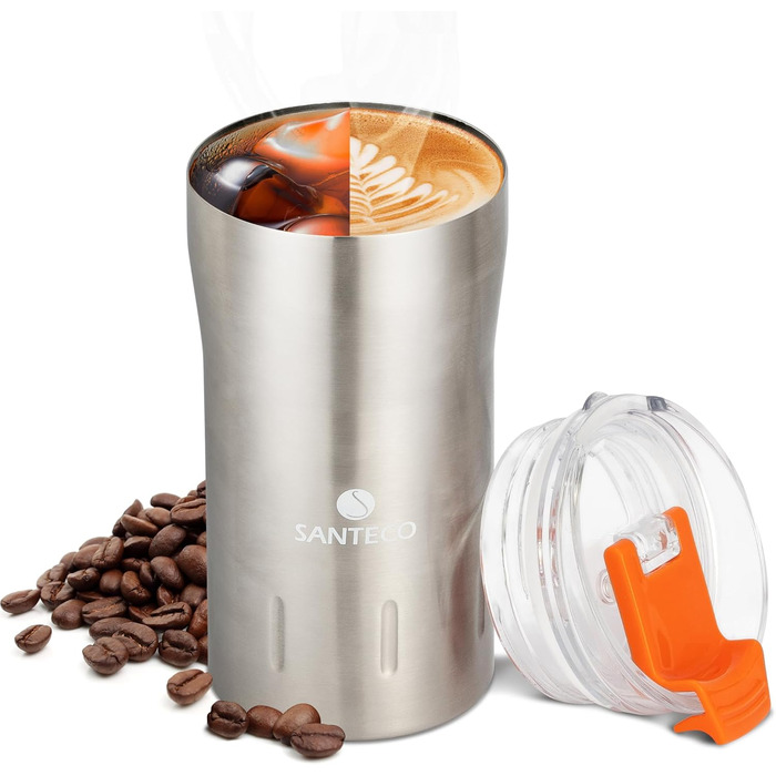 Термокружка SANTECO з нержавіючої сталі, 350 мл, з подвійними стінками, ізольована, 6 годин зберігає тепло, без BPA, з прозорою кришкою, темно-зелена