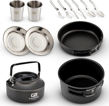 Набір посуду для кемпінгу - кухонний набір для 2 осіб з алюмінію та нержавіючої сталі