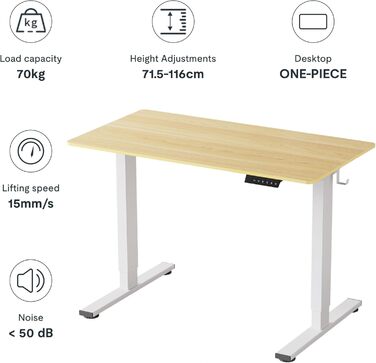 Електричний регульований стіл Sanodesk, 100x60 см, білий, з пам'яттю висоти