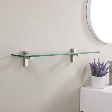 KES Shower Shelf for Hanging, Bathroom Shelf, Wall Shelf, Shower Glass Shelf, 8mm Shower Shelf, Bathroom Shelf, Tempered Glass with Shelf Support 60cm Brushed Nickel, BGS3201S60-2
