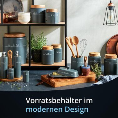 Кришка для кави, бак для кави, керамічна, 1 літр, сірий, з дерев'яним кришками, герметична