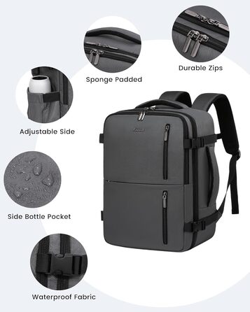 LOVEVOOK Рюкзак для подорожей, ручна поклажа, 40x30x20 см, 24л, для ноутбука 14 дюймів, сірий