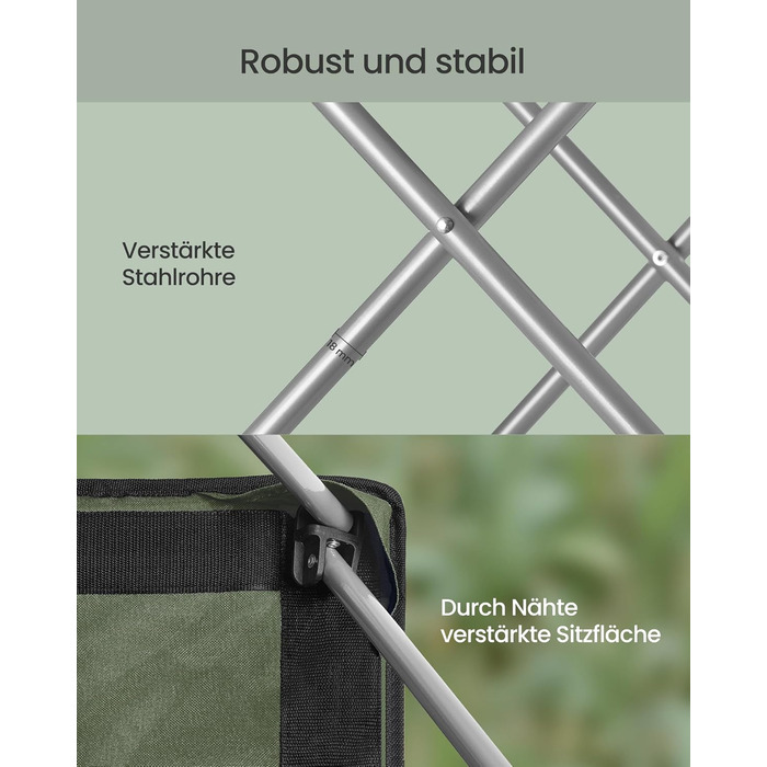 Кемпінговий стілець SONGMICS складаний, зелено-сірий, з підсклянником, тримачем для телефону та органайзером GCB005BH0