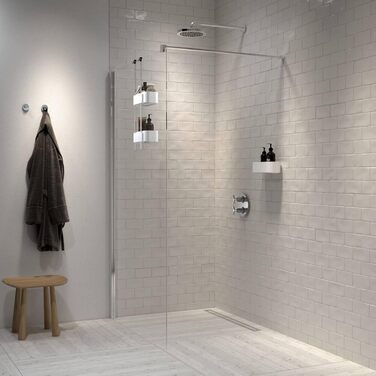 Tiger 2-Tier Shower Caddy, Shower Shelf without Drilling, for Hanging on the Shower Wall, Shower Shelf with Storage for Shower Gel & Co., with Integrated Hook, Stainless Steel, Plastic, Color: White