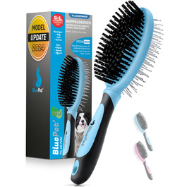 Щітка для собак BluePet 2в1 для довгої та короткої шерсті, для цуценят та котів. Розчісує, розплутує, вичісує. Універсальна щітка-щітка (Блакитна, M-L)