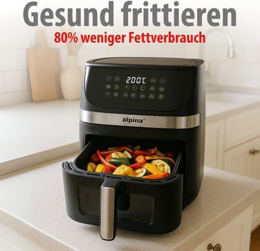 Фритюрниця Alpina Heißluft XXL: Airfryer на 4-6 осіб, 1800W, 9L, цифровий дисплей, таймер 2 год