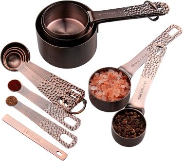 Copper Measuring Cups and Spoons Set, Stainless Steel Measuring Cups and Spoons Set for Baking and Kitchen, Cute Metal Measuring Cups and Spoons with Leveler and 1/8 Cup