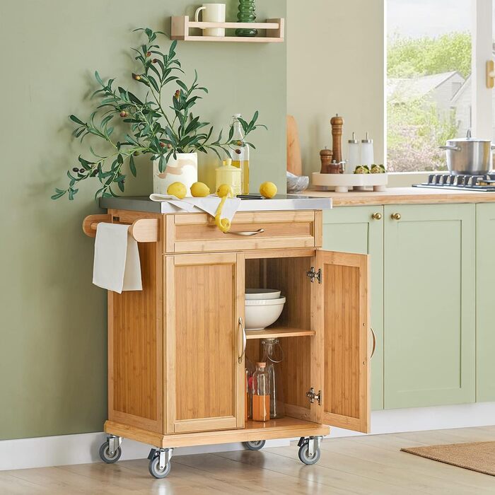 SoBuy Kitchen Cart with Wheels - Mobile Kitchen Island with Countertop