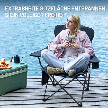 Кемпінговий стілець Timber Ridge складаний, до 180 кг, з регурованою спинкою (3 положення), підлокотниками, тримачем для напоїв та бічною кишенею, ширина сидіння 62 см