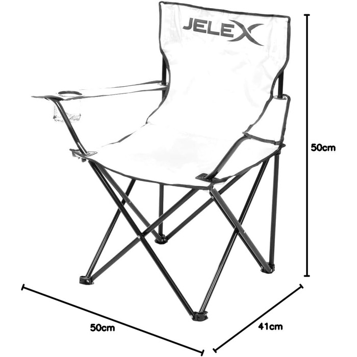 Кемпінговий стілець JELEX Expedition зі спинкою, підлокітниками та тримачем для напоїв, простий механізм складання. Водо- та брудовідштовхувальне покриття (білий)