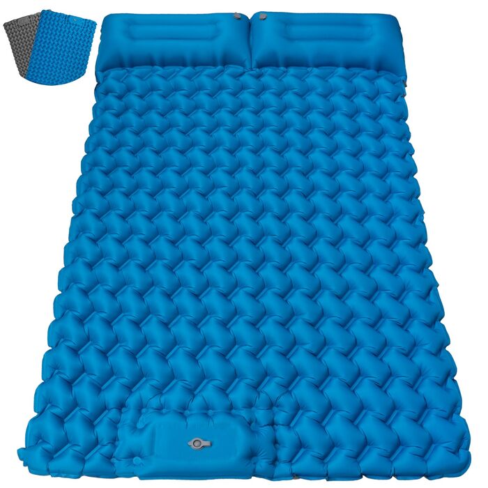 Надувний килимок для кемпінгу Isomatte 9 см, 200x68 см, з подушкою, ультралегкий, водонепроникний, для туризму, пляжу, намету (Синій, подвійний)