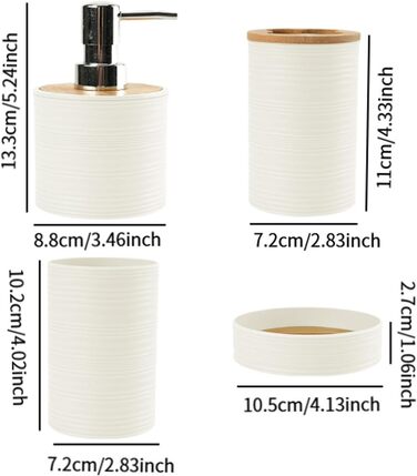 Набір аксесуарів для ванної кімнати Perfk 4X: мильниця, стакан для води, тримач для зубних щіток, зелений (білий)