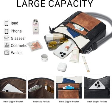 Сумка жіноча крос-боді Shrrie з екошкіри, чорно-коричнево-біла, з ременем для подорожей