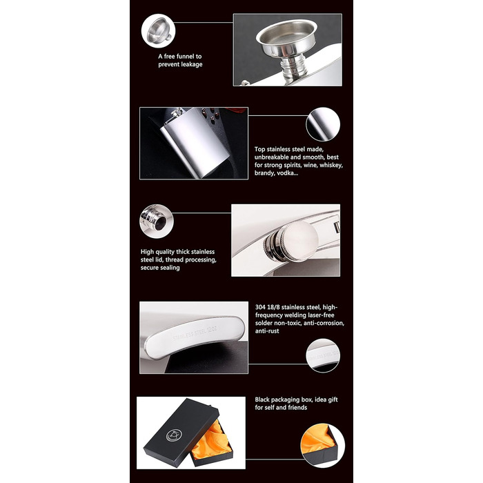 Фляга TANEAXON з воронкою та коробкою, нержавіюча сталь, без витоку (срібна, 355 мл)