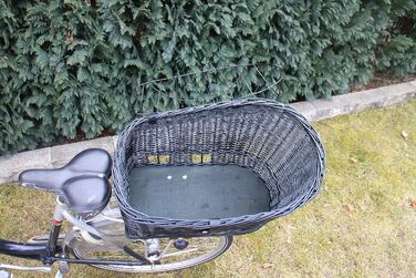Корзина для велосипеда для перевезення багажу з лози з металевою сіткою та подушкою, чорна XL або XXL. Підходить для собак та інших тварин. Розміри XXL: 60 x 40 x 50 см (без подушки).