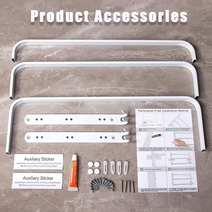 Тримач для рушників на стіну без свердління, 70 см, з гачками, 3 яруси, для ванної кімнати, кухні, туалету