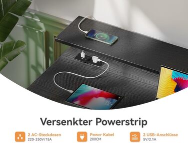 Стіл письмовий ODK з 4 шухлядами, комп'ютерний стіл з 2 розетками та 2 USB-портами, ігровий стіл з полицею та висувною полицею для клавіатури, для офісу і вітальні, чорний, 140x52x92 см