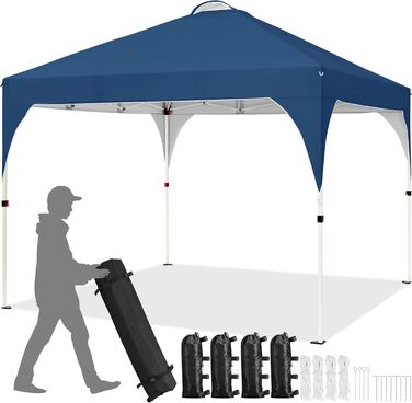 Yaheetech Folding Gazebo 2.4 x 2.4 m Pop-Up Gazebo, Adjustable Height Garden Gazebo, Waterproof & Sun Protection Party Tent Garden Tent with Rolling Carry Bag for Outdoor Market Garden Yard, (Navy Blue, 3x3m)