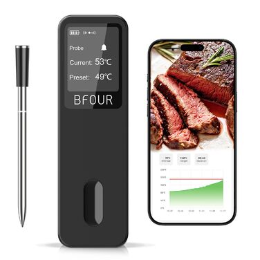 Бездротовий термометр для м'яса BFOUR 2025 з Bluetooth, подвійний сигнал, моніторинг через додаток, водонепроникний IP67, для приготування BBQ, гриля, духовки, коптильні та ротатерії