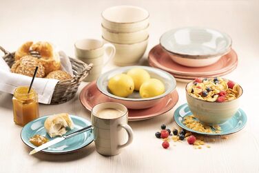 MÄSER 931766 Bel Tempo II, 12-piece tableware set for 6 people with a modern vintage look, beige stoneware dinnerware, 21 centimeters