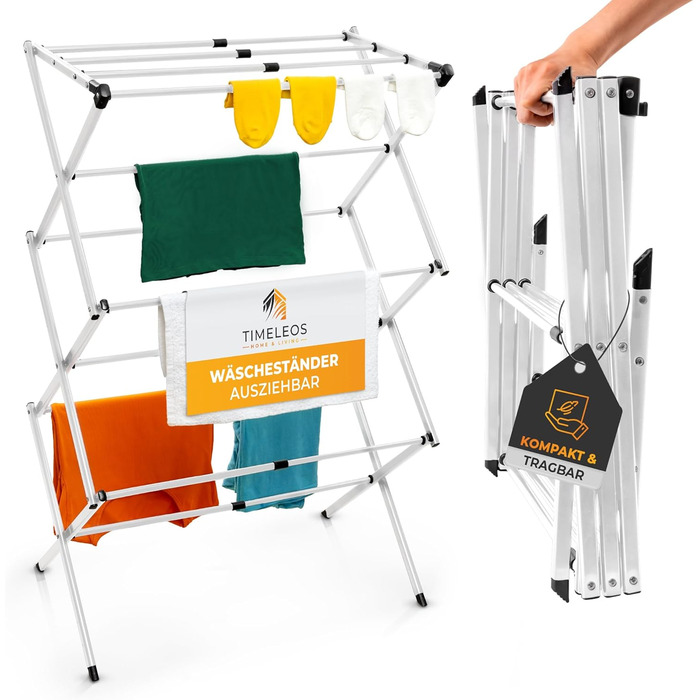 Складана сушилка для білизни - компактна, 6 ярусів, 11 стрижнів, для ванної, балкону, дверей, душу (біла)