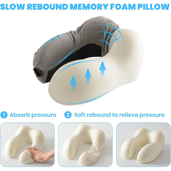 Подушка для шиї Good Nite для подорожей, авто та дому. Ергономічна подушка з Memory Foam, регульована, сірого кольору.