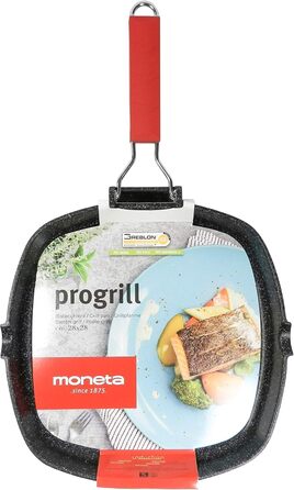Антипригарна гриль-сковорода Moneta Pro Grill 28x28 см з складаною ручкою для індукції
