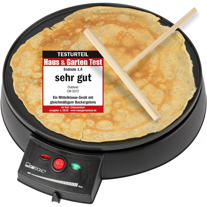 Clatronic® Crepe Maker for crepes with Ø29 cm | including batter dispenser | Crepe Maker | non-stick coated surface | continuously adjustable thermostat | Crepemaker | pancake maker with 900W | cm 3372