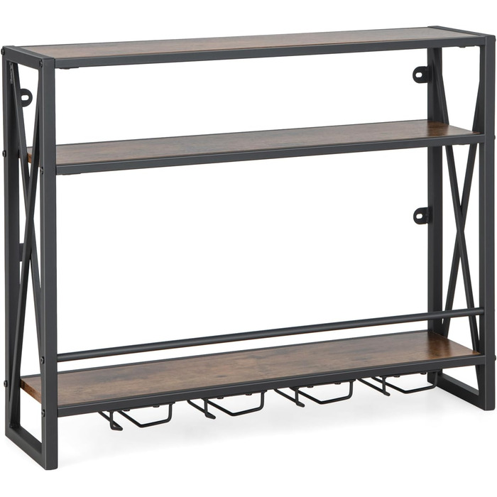 Стеллаж для вина COSTWAY на 3 яруси з дерева та металу, з тримачами для 4 рядів келихів, індустріальний дизайн, для дому, бару, кухні, ресторану