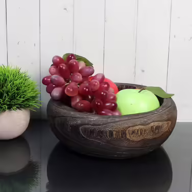 CVHOMEDECO Примітивна кругла миска з масиву дерева, ручне різьблення, вінтажна, декоративна, для сервірування горіхів, фруктів або як акцентний декор, 22,9 см