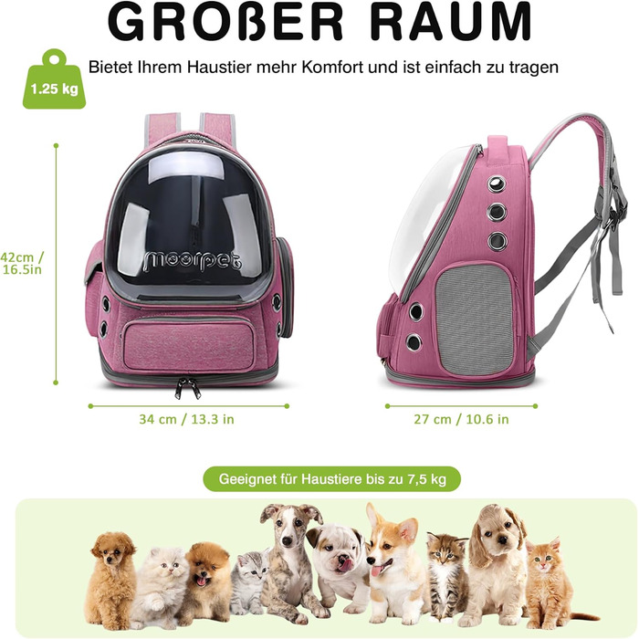 Рюкзак-переноска для котів та собак ALLSOPETS Bubble Carrier Rosa (до 7.5 кг)