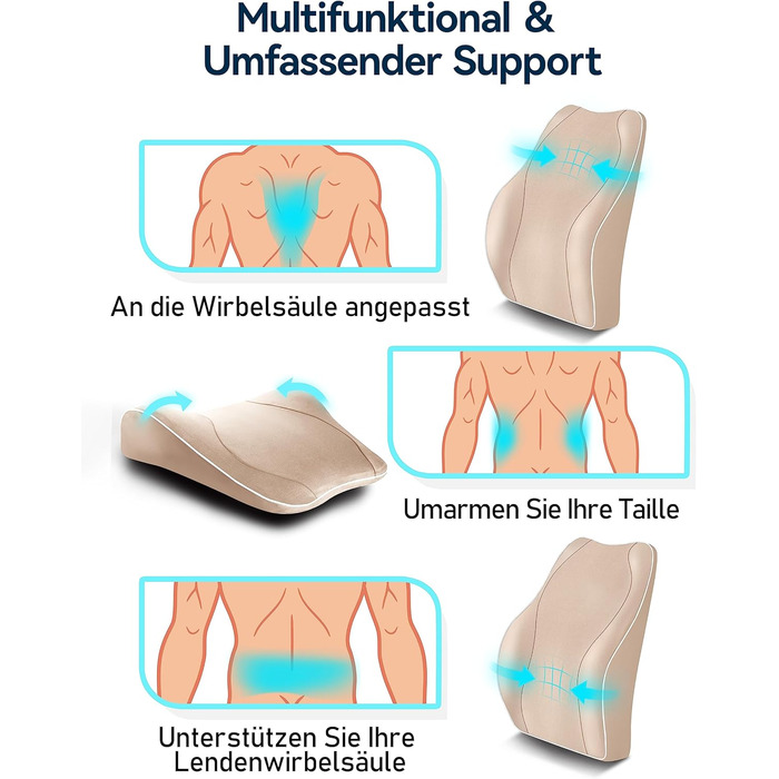 Подушка для спини Ergonomisches RückenKissen Travel Ease з Memory Foam, для офісного та комп'ютерного крісла, з антистатичним, приємним до шкіри чохлом, для зручної постави