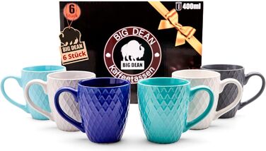 Набір кавових чашок BigDean 6 шт. 400 мл, кераміка, матові, сучасний дизайн, в подарунковій коробці (кольорові)